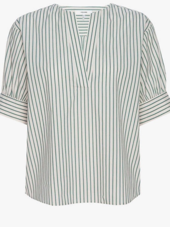 FRAME Tops - FRAME Green Gem V-Neck Striped Popover Top Womens Small